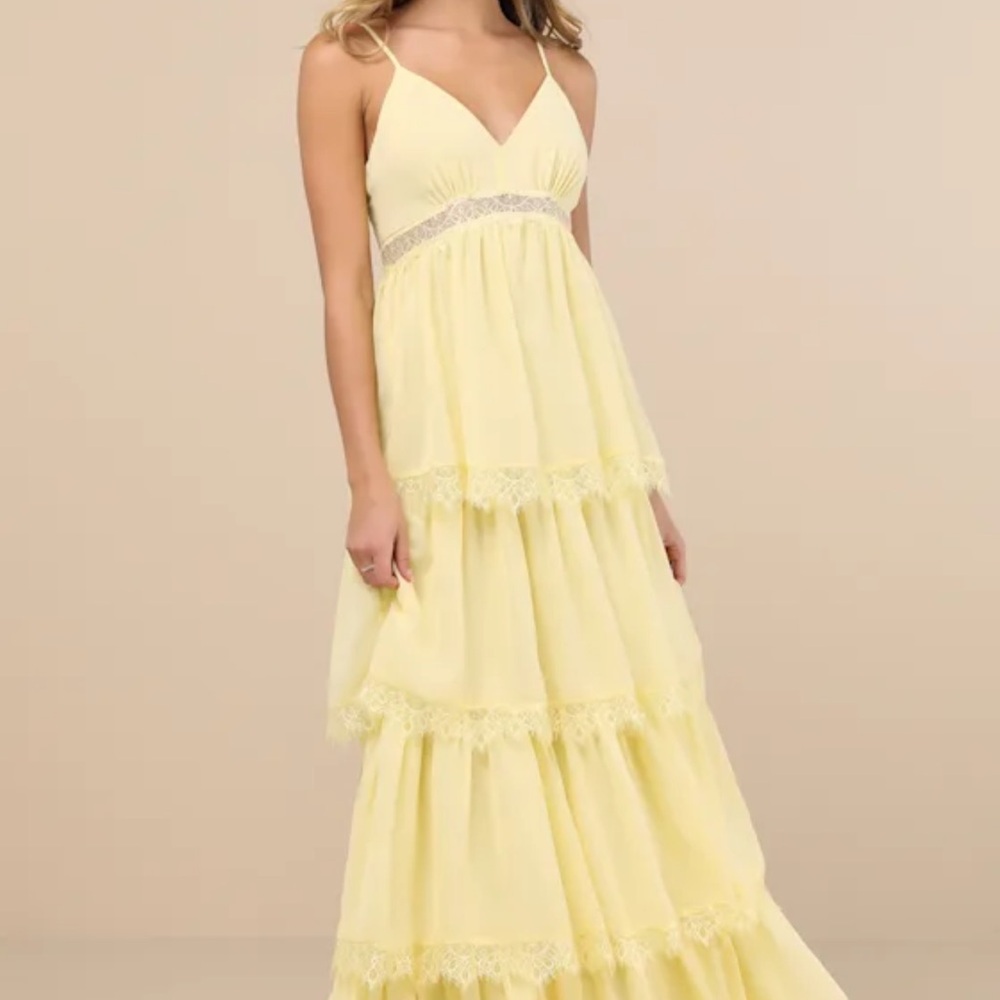 Lulu's Sunny Yellow Lace Maxi Dress